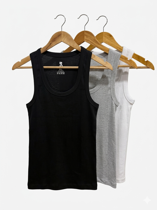 3 Piece Men's Cotton Ribbed Tank Top